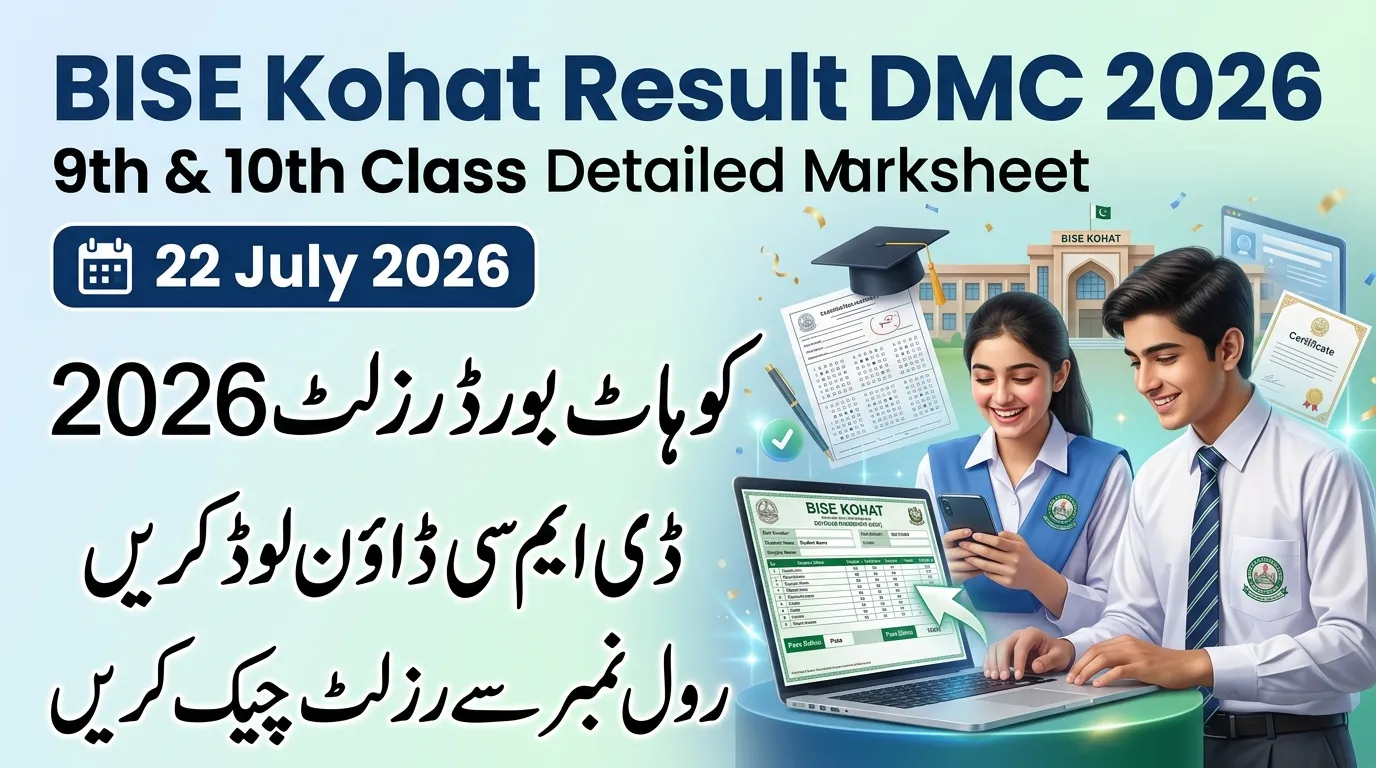 BISE Kohat Result DMC 2026 Check By Roll Number | 9th & 10th Class SSC Result