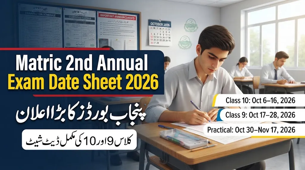 Punjab Boards Matric 2nd Annual Exam Date Sheet 2026